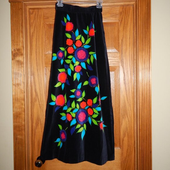 Mr. Dino Dresses & Skirts - Vintage 70s Mr. Dino Psychedelic Floral Print Velvet Maxi Skirt Women's Size 6